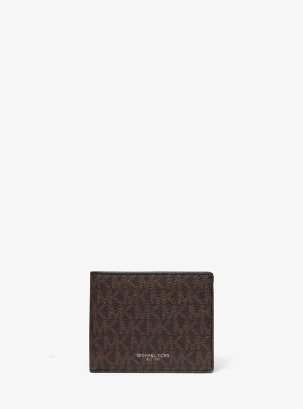 Panske Penazenky Michael Kors Greyson Logo Slim Billfold Čierne Hnede - Doplnky Michael Kors Obchod | QDHVF-4829
